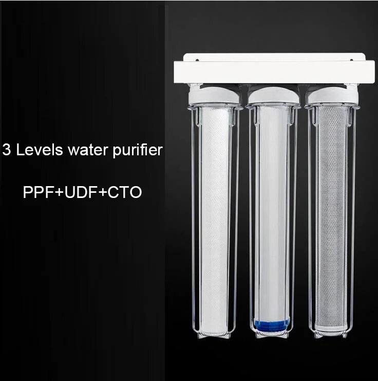 

Factory direct sales 20 inch 3 level Direct drinking transparent water purifier Pre-filter water filter PPF+UDF+CTO