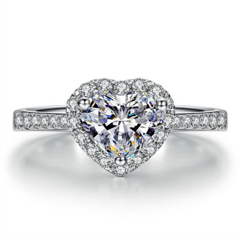 

GR.NERH Top Quality Simple Style Heart Rings Silver Plated Fashion Jewelry Women's Engagement Party Wholesale