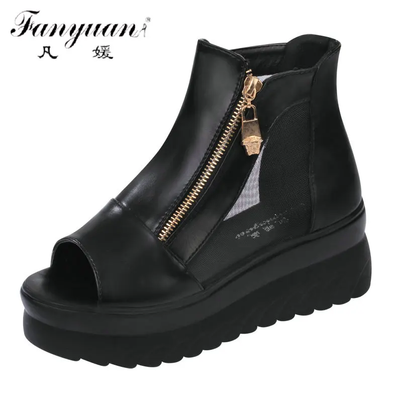 

2017 Summer Casual Women Sandals Peep Toe High Wedge Heels Gladiator Cover Heel Platform Zip Rome Style Female Shoes Hot Sale