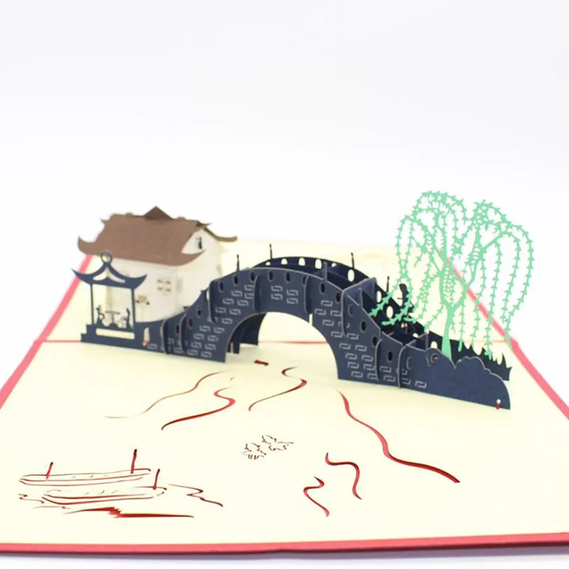  3D Laser Cut Handmade China Suzhou Scenery Bridge River Paper Invitation Greeting Cards PostCard Bu - 32996201704