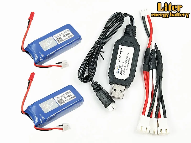 7,4 V 1400 мА/ч, 803063 25c Батарея USB Зарядное устройство 3 в 1 зарядный кабель для Tarantula X6 MJX X101 X102h X1 H16 WLtoys V666 V262 V353 V333