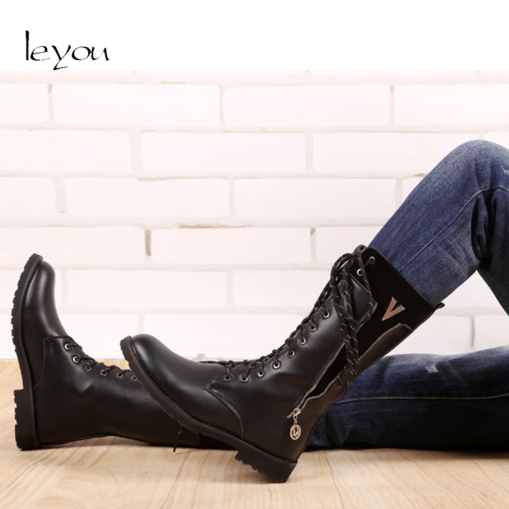 Fur Moto Mode Noir Hiver En Hommes Black Chaussures Martin Bottes Automne Marque Tirette black Au Genou Cuir Nouvelle 8qwr8ST