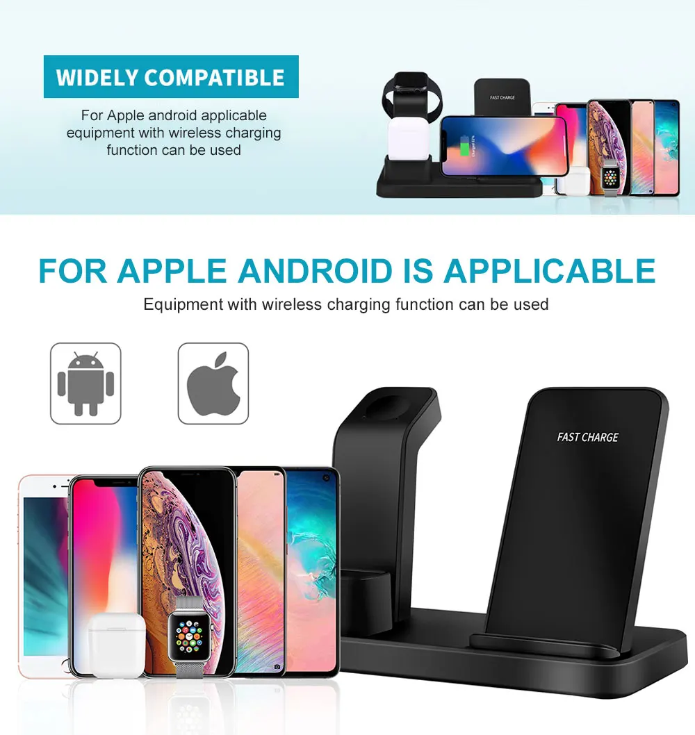 Ahowie 3in1Qi Беспроводное зарядное устройство держатель для Iphone XR XS MX 8 Plus X Apple Watch 4 3 2 Stand Chargeur индукция для Samsung S8 plus