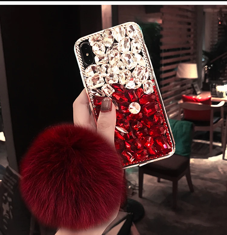 

For Samsung M20 M10 Tassel Handmade 3D Luxury Bling Crystal Diamond Case for Samsung S10e S10 Plus A30 A50 Fox Fur Ball Fundas