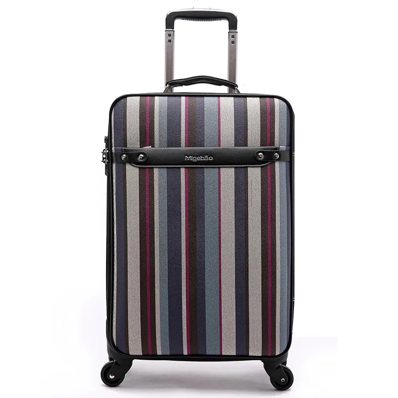

New 18 inch Stripe Trolley Suitcase Women Trolley Travel Bags Spinner on Wheels Student 20 24 Rolling Luggage bag password box