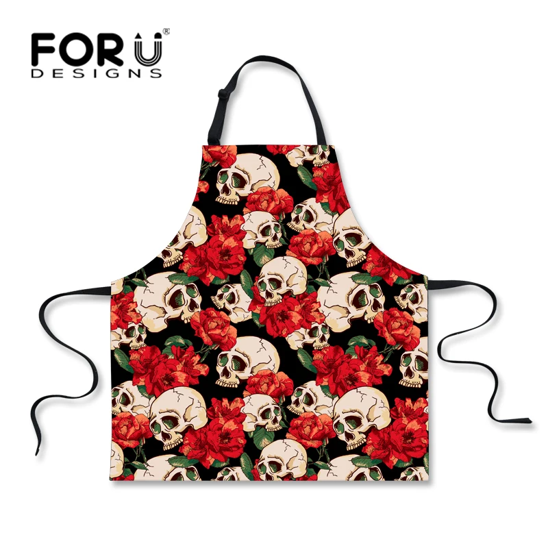 

FORUDESIGNS Kitchen Apron Skull Print Woman Men Chef Cooking Aprons Funny Retro Punk Skull Sleeveless Apron for BBQ Hairdresser