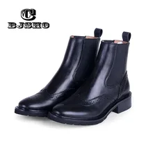 CBJSHO Echtem Leder Elastische Band Frauen Kurze Chelsea Stiefel Cut-out Brogue Schuhe Hohe Qualität dame Stiefeletten schuhe Martin