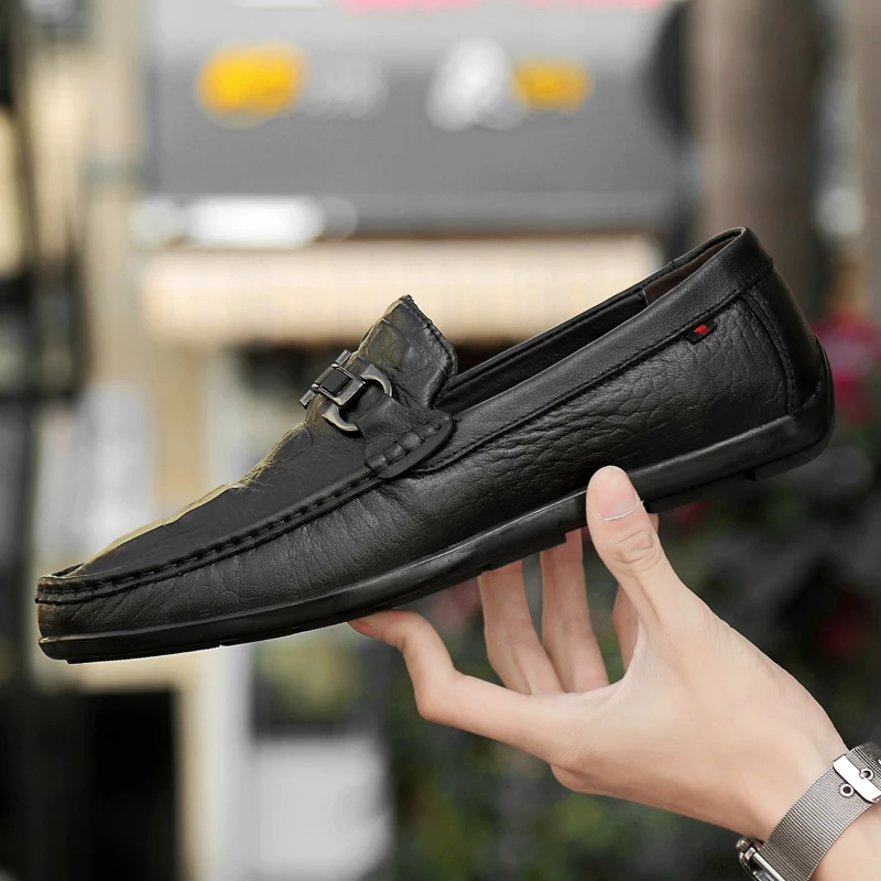 

Genuine Leather Men Shoes Luxury Brand Casual Slip on Formal Loafers Men Moccasins Italian Black Brown Male Driving Shoes C4