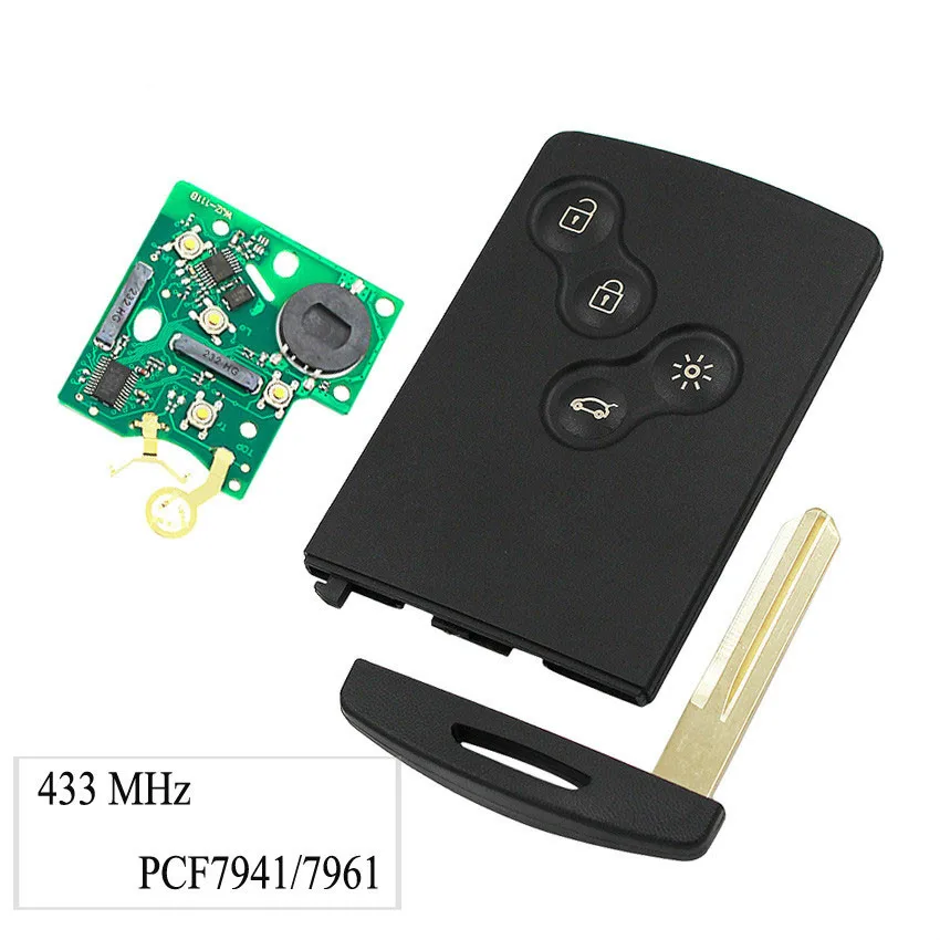 

Half Smart Card Remote Key Fob 4 Buttons 433MHZ PCF7941/7961 Chip (After Market) for Renault Koleos