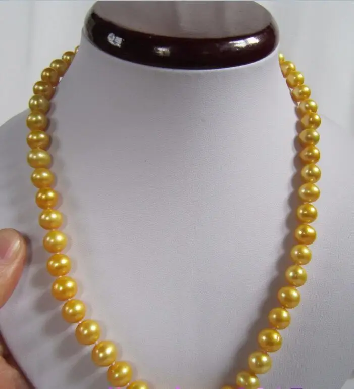 

Free Shipping >>18" AAA 9-10MM SOUTH SEA GOLD PEARL NECKLACE 14K YELLOW GOLDEN CLASP