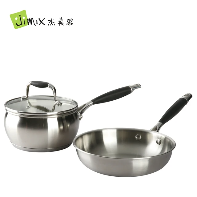 Easy Home Stainless Steel Frying Pan Soup Pot Set Flat Bottom Easy Home Stainless Steel Frying Pan Soup Pot Set Flat Bottom Milk Cookware