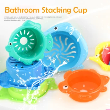 

6PCS Baby Toys Bath Toys Bathroom Stacking Cup Figures Letters Foldind Stack Cup Tower Children Early Educational Toy