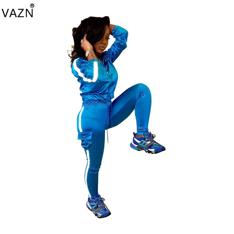 VAZN الربيع النساء العمر تخفيض عالية الجودة عارضة 2019 2 قطعة مجموعة الصلبة الكامل كم أعلى الكامل بانت رياضية مجموعة ME252