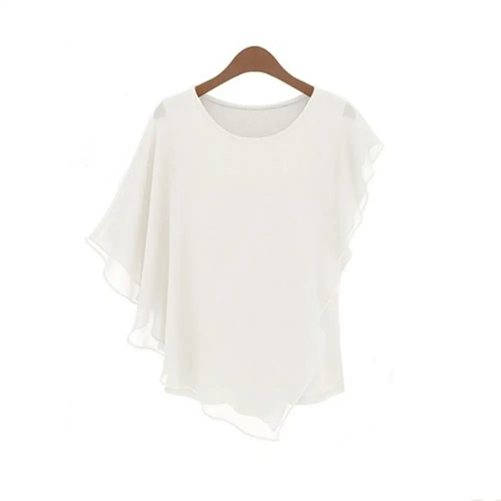 

Yfashion Women Summer Stylish All-match Ruffle Bat Sleeve Chiffon Tops
