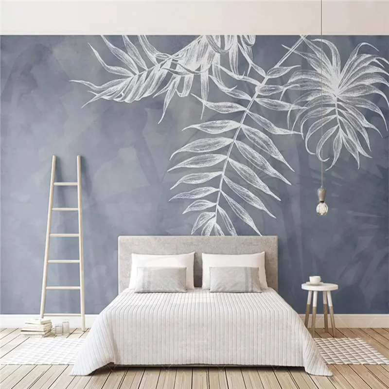 Custom Mural Wallpaper Modern 3D Navy Blue North European Style Leaf