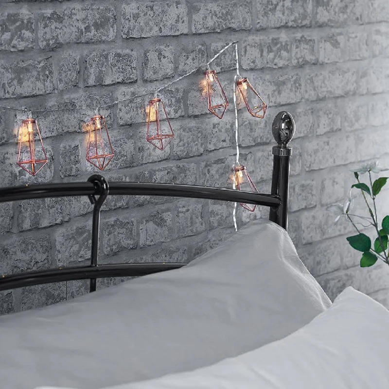 Retro Iron Metal Diamond LED Fairy String Lights Battery Xmas Holiday Wedding Party Home Decoration 10Leds Lantern String Lamps (3)