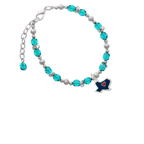 Blue Texas with Red Heart Teal Beaded Bracelet