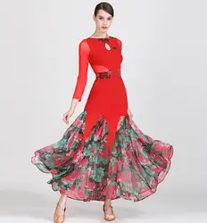 Современные танцевальные платья для дам черный цвет красного вина Зеленый взрослых для женщин Бальные Чача Танцы leopard S9048