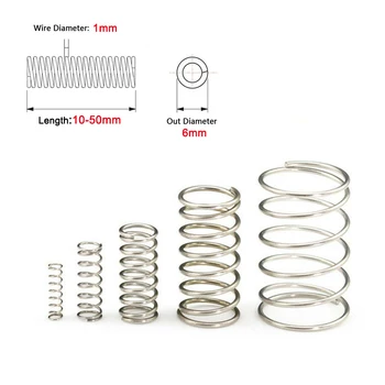 

10Pcs Compression Spring 304 Stainless Steel Non-corrosive Tension Spring Wire Dia 1mm Outer Dia 6mm Length 10mm-50mm