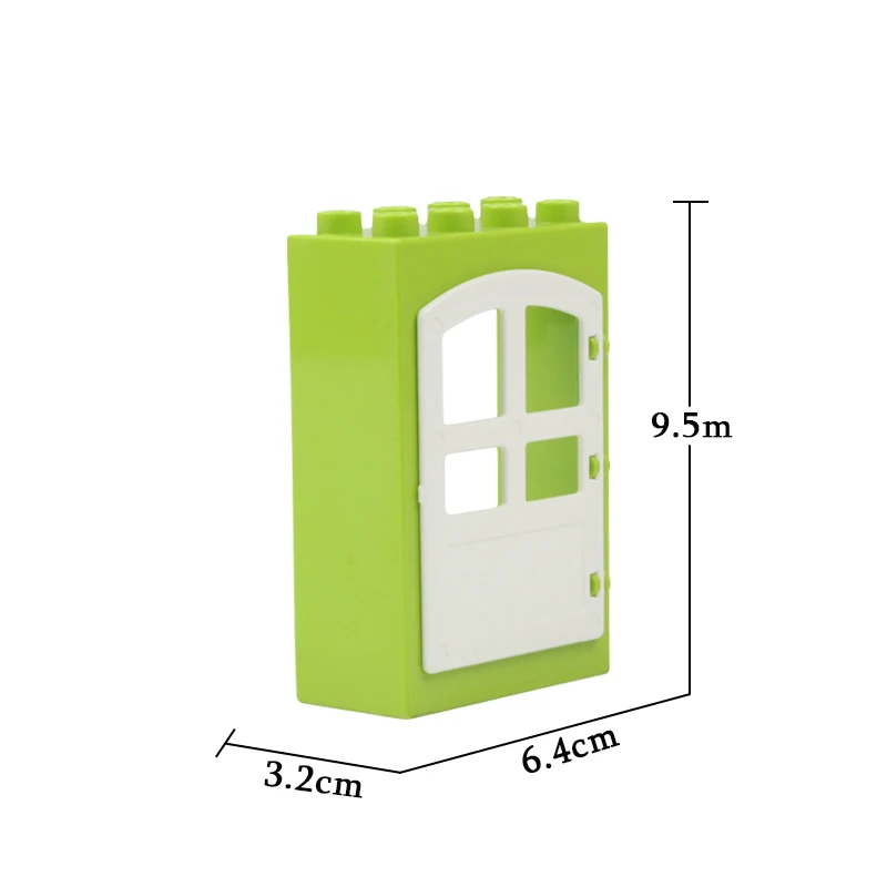 Дом большие частицы строительные блоки Аксессуары Совместимые Duplos набор кирпичи карнизы окна двери крыши игрушечные плитки для детей подарок - Цвет: GREEN door frame