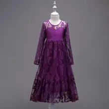 ; платья для девочек-подростков; кружевные вечерние платья принцессы с длинными рукавами для свадебной вечеринки; детская одежда; От 4 до 15 лет; E602