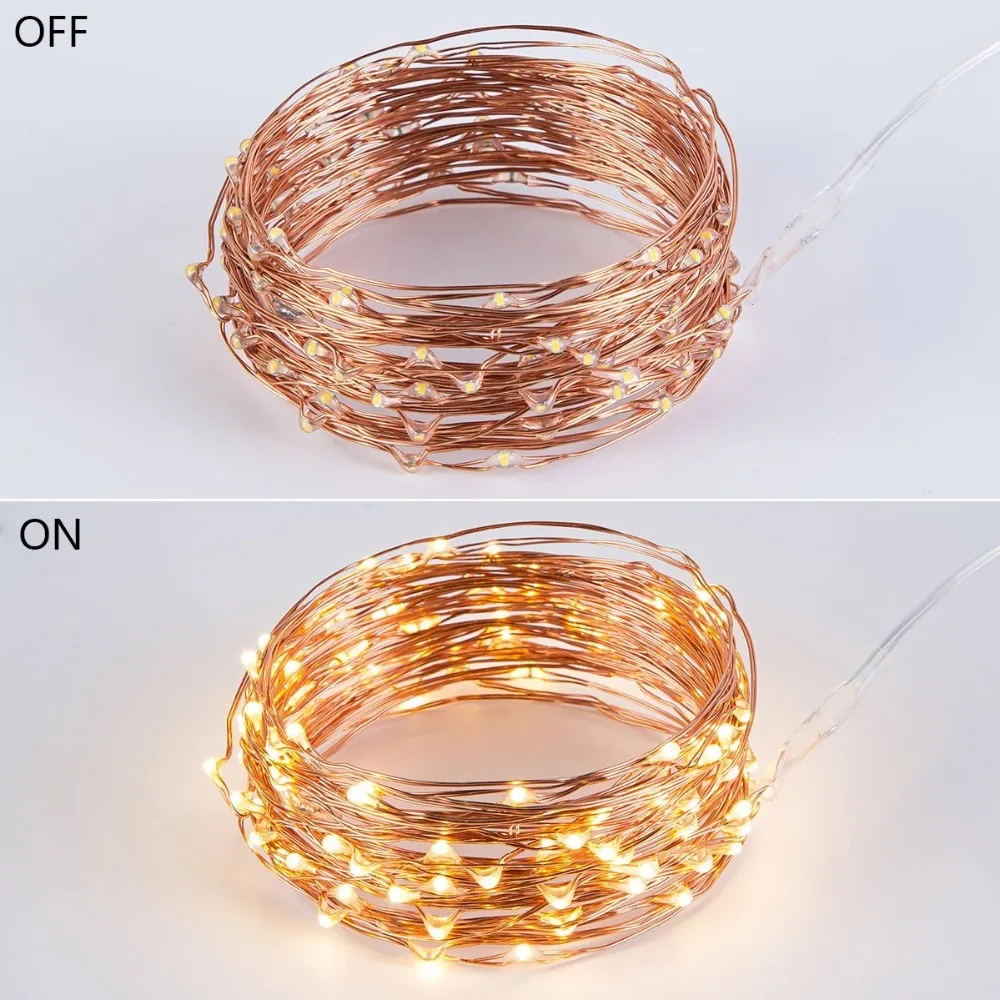 Батарея медная проволочная струнная лампа 2 м 5 м 10 м теплая белая светодиодная лента украшение для сказочной гирлянды Рождественская елка