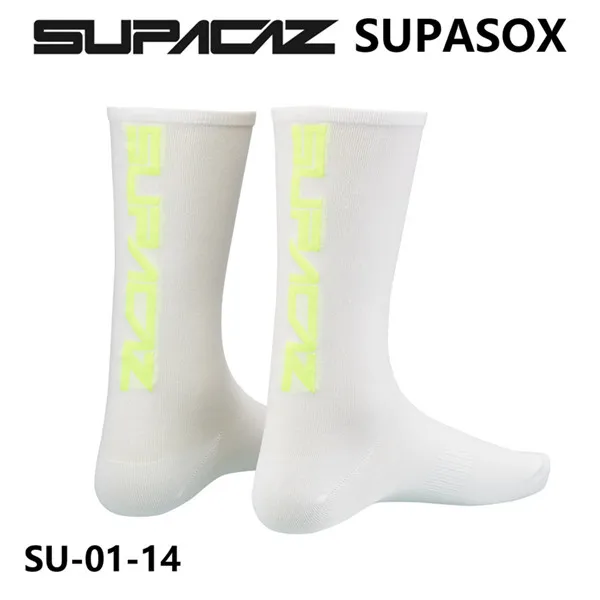 SUPACAZ SupaSox велосипедные носки гоночный велосипед носки спортивные носки для верховой езды носки для бега средняя трубка - Цвет: white yellow logo