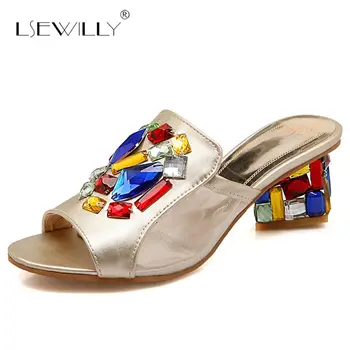 

Lsewilly Zapatos Mujer Women Thick Heels Sandals Open Toe Platforms High Heel Rhinestone Sandals Summer Shoes Size 32-43 S081