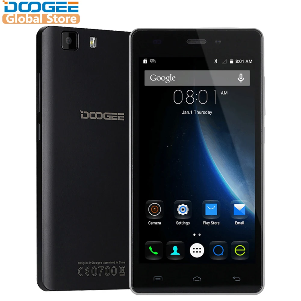 Original DOOGEE X5 teléfonos móviles 5,0 InchHD 1 GB RAM + 8 GB ROM Android 5,1 Dual SIM MT6580 Quad Core 1,0 GHz 2400 mAh WCDMA WIFI