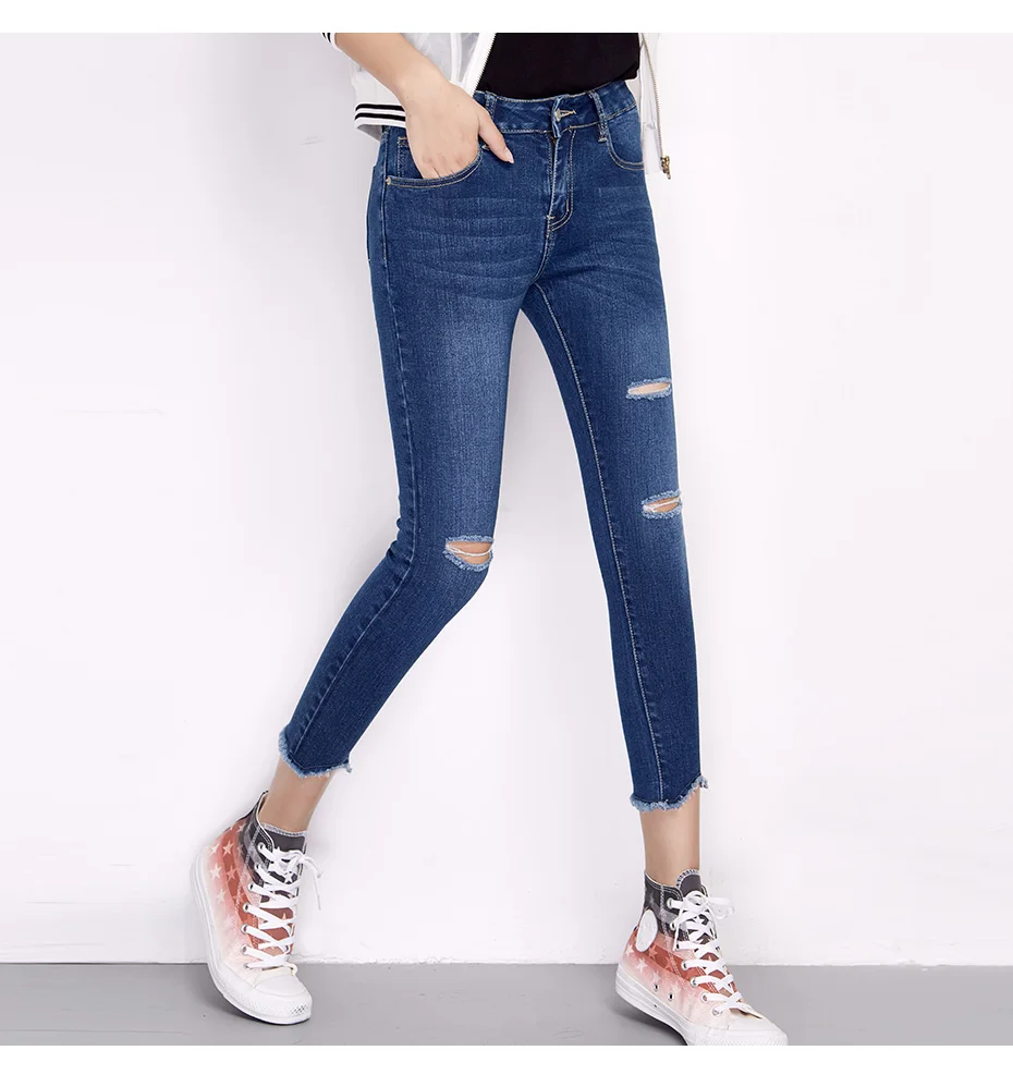 Весенние джинсы LEIJIJEANS размера плюс, три дырки, отбеленные, на молнии, длина по щиколотку, джинсовые обтягивающие джинсы-карандаш, Стрейчевые джинсы для женщин