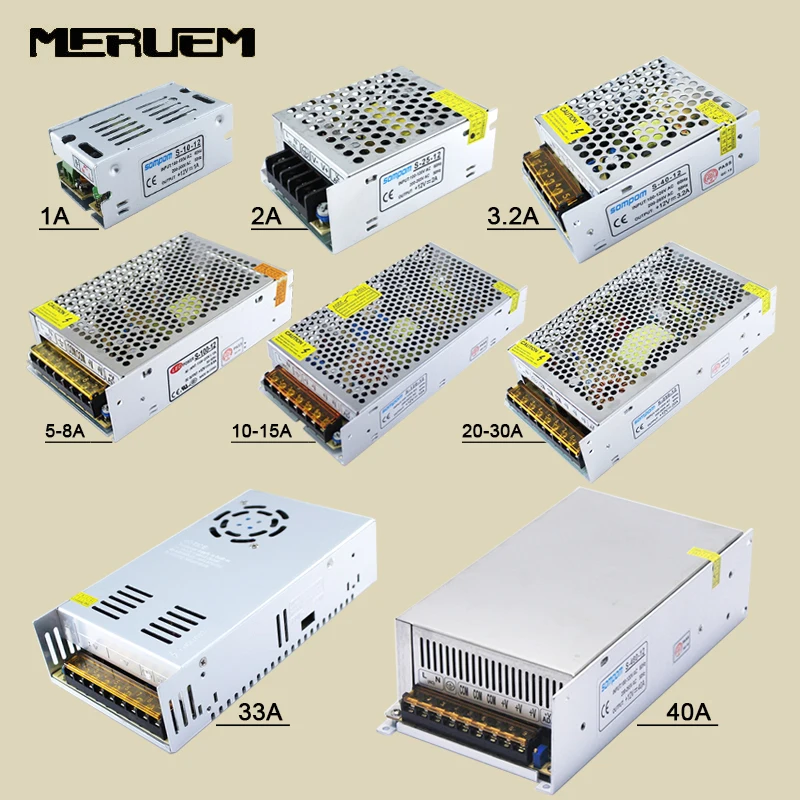 

10W-400W lighting Transformers AC 85V -265V to DC 12V Switch Power Supply Adapter Converter For RGB LED Strip light Driver