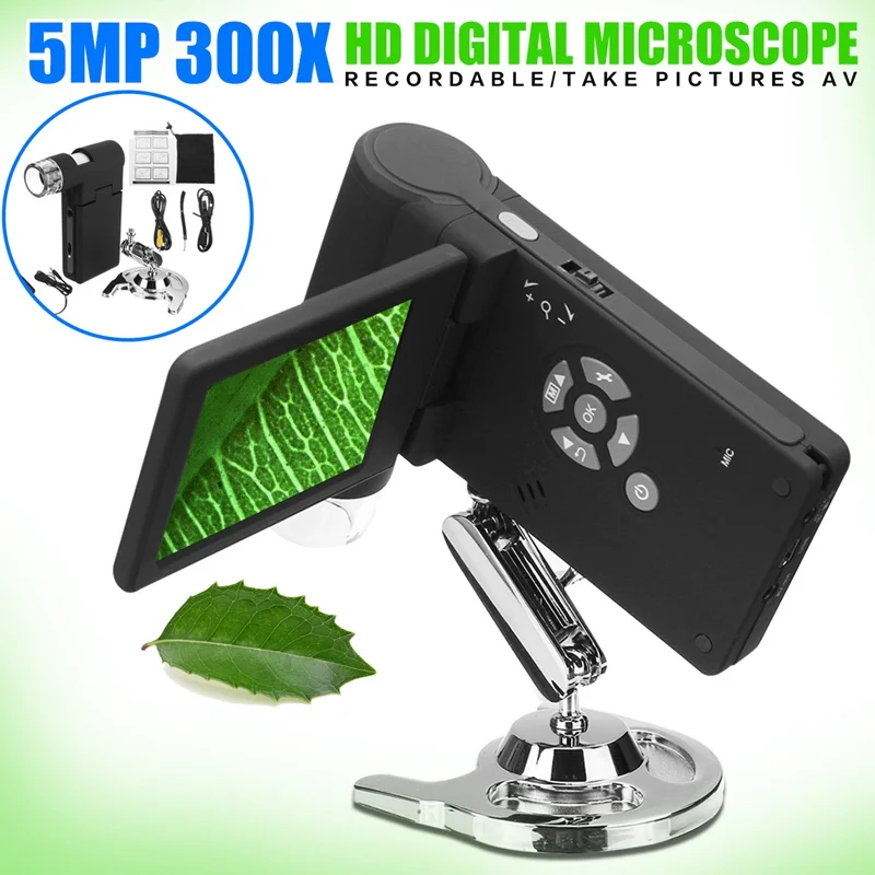 

Zeast 1Pcs Black Portable 300 Times 8 LED Digital Electron Microscope Adjustable Control Optical Instruments Hand Microscopes