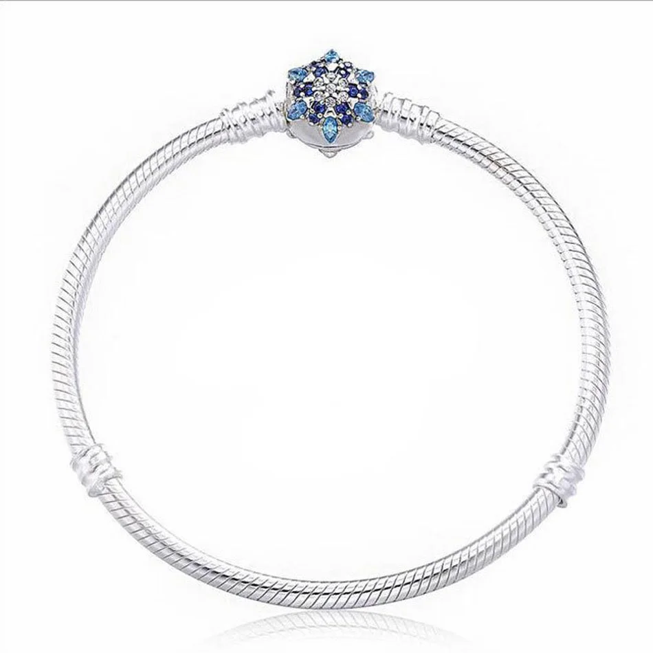

925 Silver Bracelet Bangle for Women Snowflake Multi-Colored Crystal & Clear CZ fit Lady Beads Charms pendants