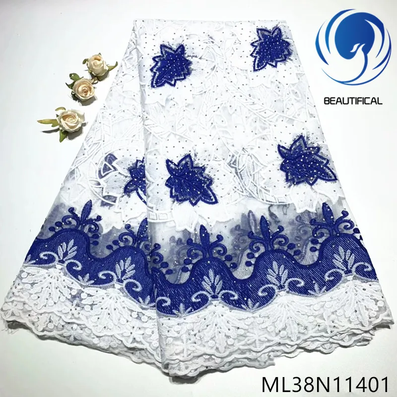 

Beautifical african lace fabrics embroidery nigerian net lace stones fabric Latest style 5yards french tulle lace ML38N114
