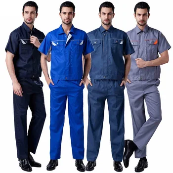 

(10 set-Shirt&Pant) decoration work coat short sleeve workplace safety clothing turn-down collar safety factory work uniforms