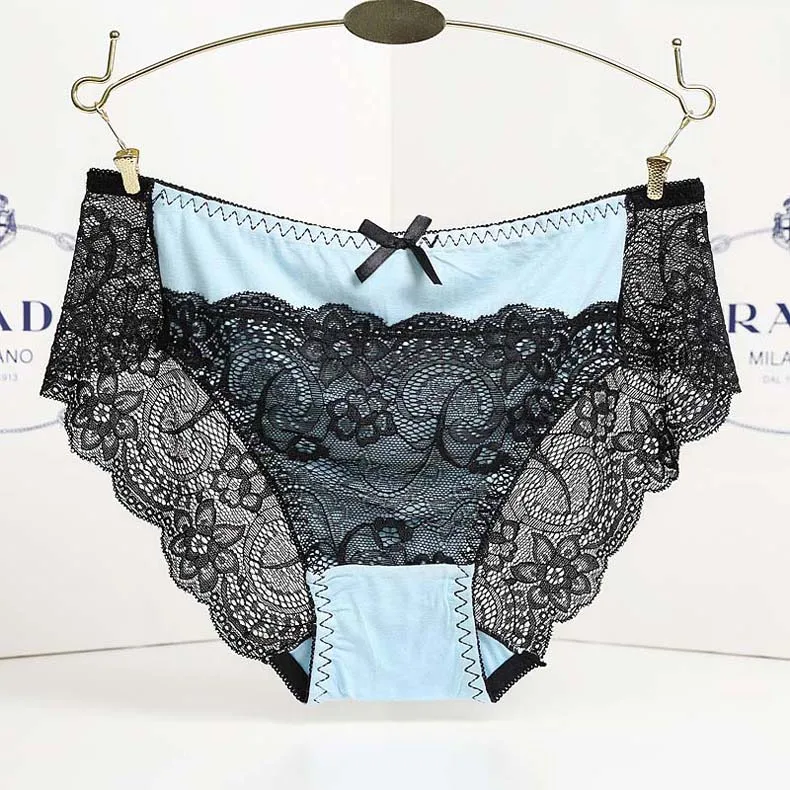 Womens Sexy Patchwork Lace Seamless Panties Femme Comfortable Cotton Crotch Modal  Briefs Underwear Pants Knickers Tangas Lingeries (34)