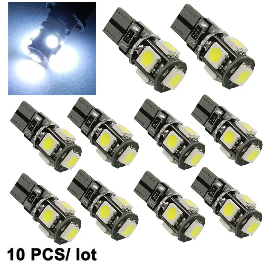 YCCPAUTO 10 шт. T10 Светодиодный лампочки Canbus 194 501 W5W 5050 5SMD автомобильный Светодиодный Маркер светильник габаритный фонарь 12V