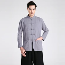 Shanghai storyy clothing chino tradicional juego de la espiga de manga larga cuello mao camisa de kung fu chino camisa superior chino