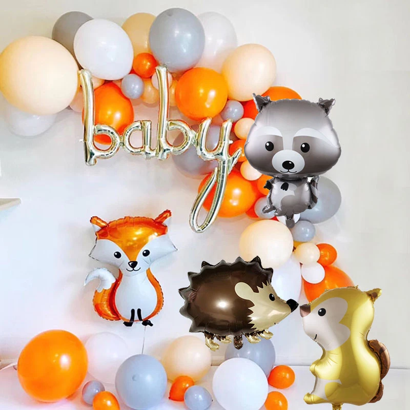 Animal Balloons Raccoon Fox Squirrel Hedgehog Foil Helium Balloon One Birthday Jungle Party Decor Boy Kid Baby Shower Toy | Дом и сад