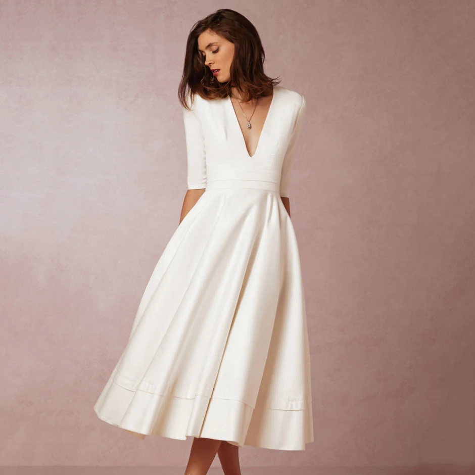 

SNOWINSPRING Autumn Women Half Sleeve Dress Elegant Ball Gown Dress Sexy Deep V Neck Long Dress