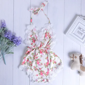 

Infant Baby Girls Clothes Sleeveless Back-off Romper Shivering Lace Edge Jumpsuit Vogue Bebe Girls Cloth