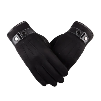 

Hot Selling 1 Pair Men Winter Touchscreen Gloves Thick Cotton Suede Leather Warm Fleece Lined -B5