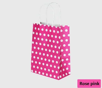 

10 pcs/lot Romantic kraft paper bag with handle Multifunction wedding party dotted rose pink color polka dot bag 21X15X8CM