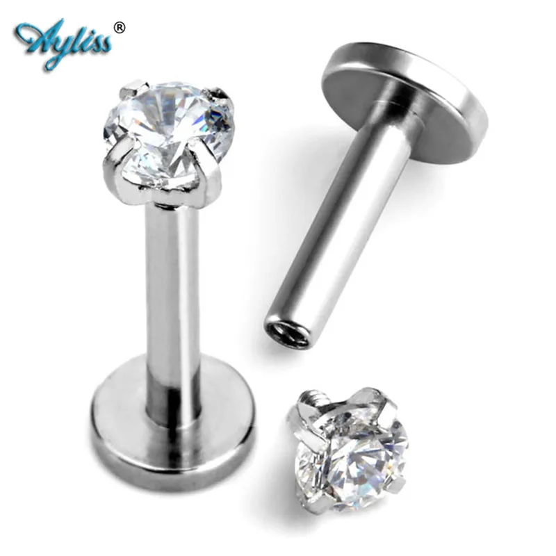 

Ayliss 16Ga 1.2mm Stainless Steel 2mm 3mm 4mm Cubic Zirconia Clear Crystal Jewelry Earring Internally Threaded Stud Earring Gift