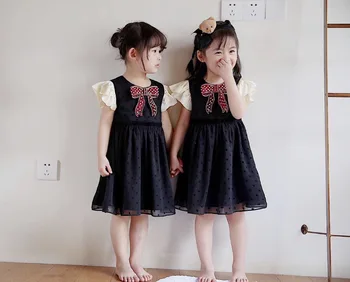 

3T&6T baby girls summer fashion dress Knitted decorative upscale bow girls lovely Temperament dress baby clothes