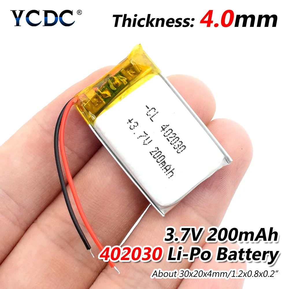 

3.7V 200mAh 402030 Lithium Polymer Li-Po li ion Rechargeable Battery Lipo cells For Bluetooth GPS MP3 MP4 portable electrograph
