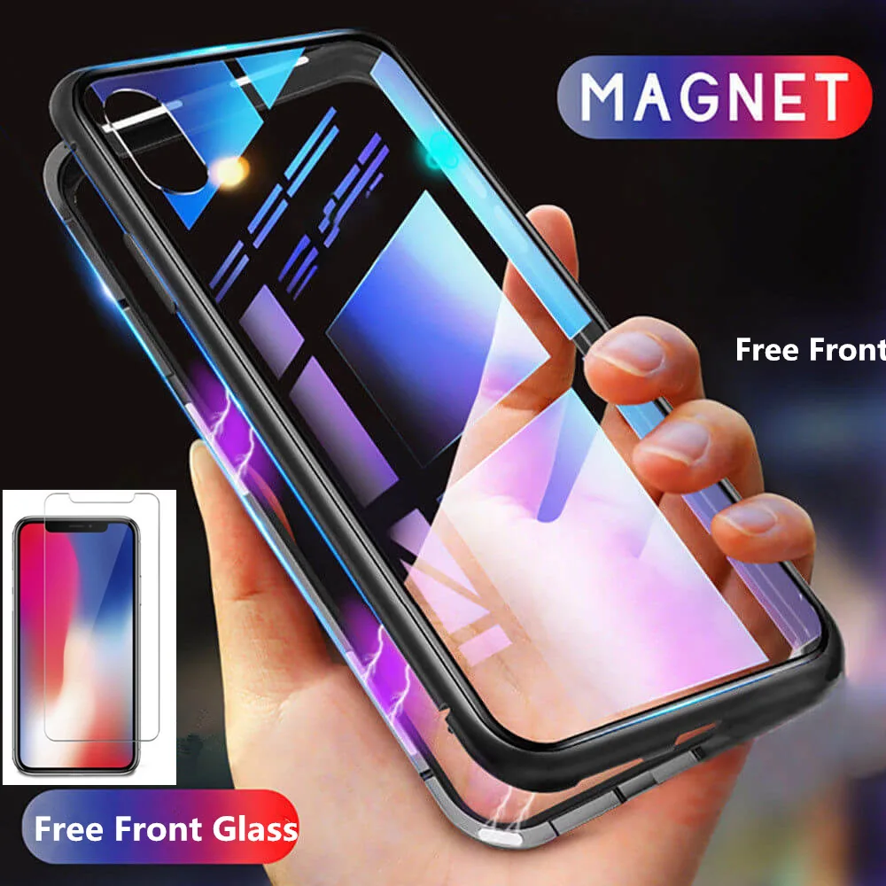 

Magnetic Adsorption Case for iPhone XR XS MAX X 8 Plus 7 6S + Metal Tempered Glass Back Cover for iPhone 7 6 6S Plus Case