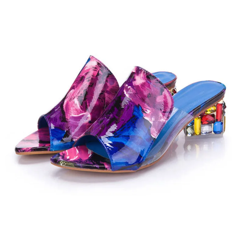 Rhinestone PU Fish mouth toe heels women sandals 2019 fsahion sexy shoes woman High Heels sandals women slippers ladies shoes
