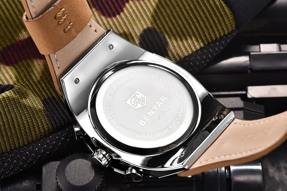 BENYAR модный дизайн Топ военные часы водонепроницаемые мужские наручные часы с хронографом спортивные кварцевые часы мужские часы Relogio Masculino