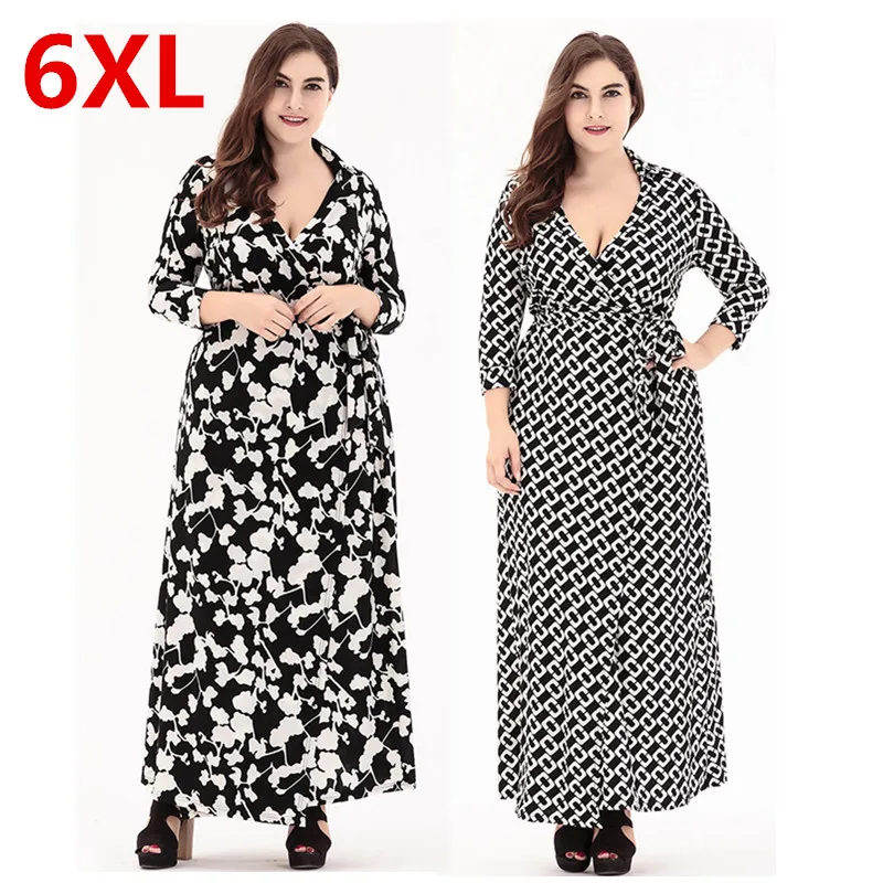 Hot Sale Big Plus Size 6XL Long Maxi Autumn Dresses Printed Casual Wear